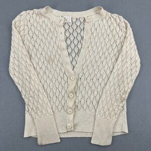 Vintage It's Pure Gould Cream Pointelle Knit Button Front Cardigan Sweater USA